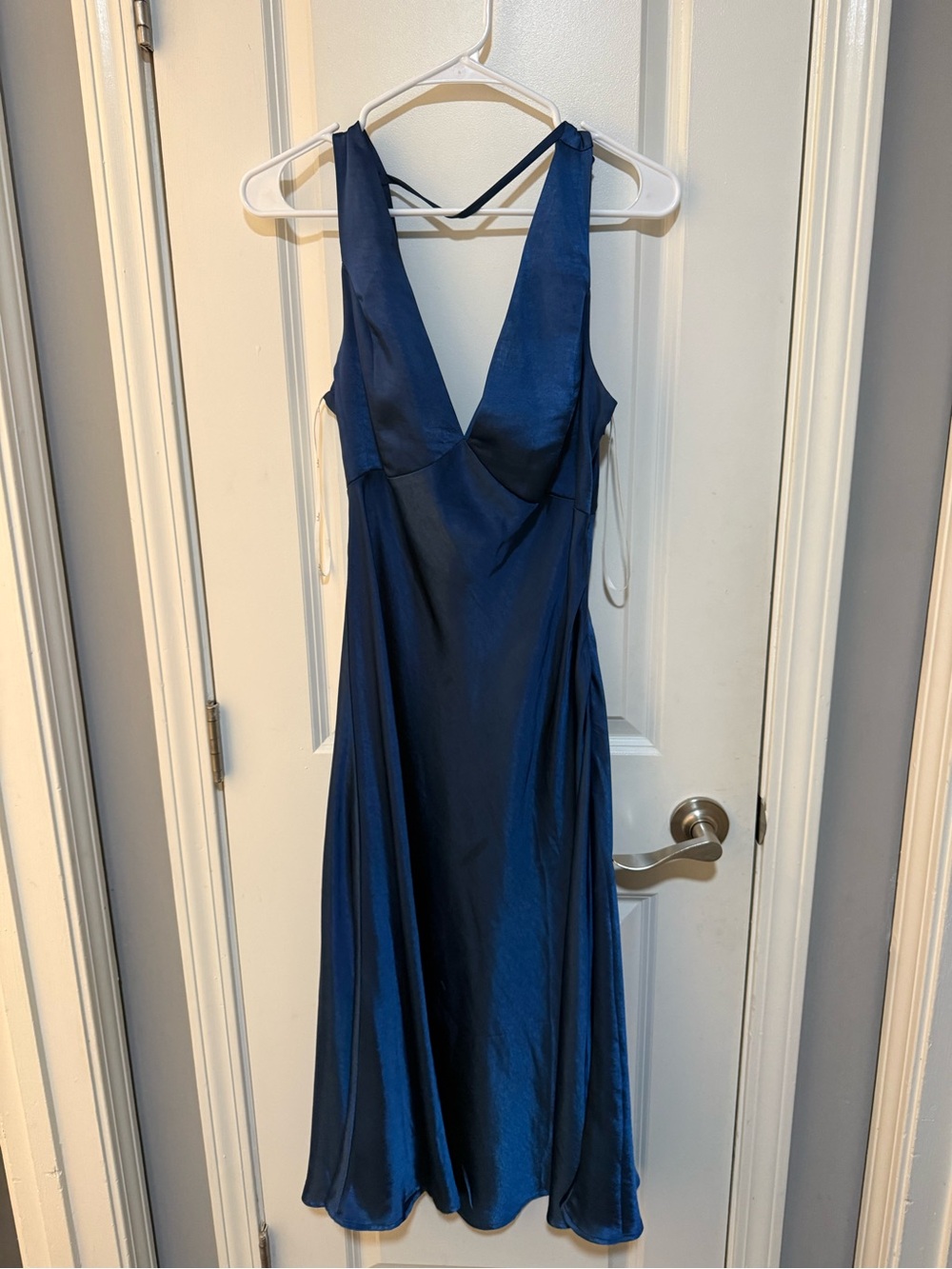 Lulu's Navy Satin V-Neck Midi Slip Dress